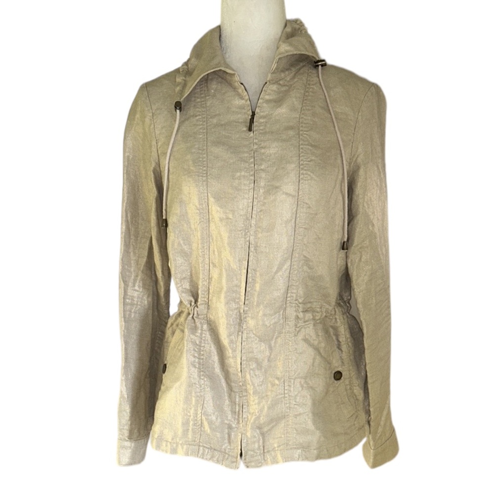Lafayette 148 Metallic Gold Linen Drawstring Jacket - S